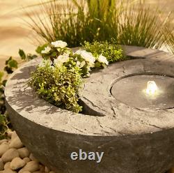 Vonhaus Outdoor Garden Dual Bowl Planter and Water Fountain with LED Light Grey