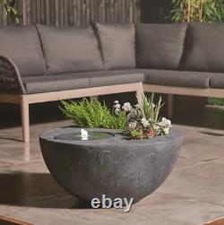 Vonhaus Outdoor Garden Dual Bowl Planter and Water Fountain with LED Light Grey