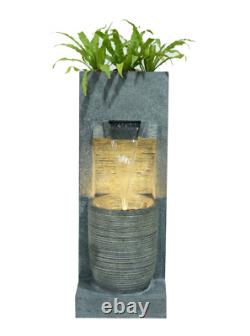Wall Cascade Water Feature Planter Bowl Stone Effect Fountain LED Lights 91cm