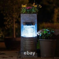 Wall Cascade Water Feature Planter Bowl Stone Effect Fountain LED Lights 91cm