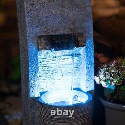 Wall Cascade Water Feature Planter Bowl Stone Effect Fountain LED Lights 91cm