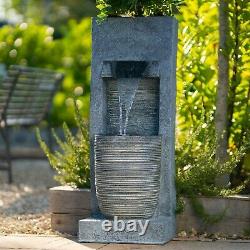 Wall Cascade Water Feature Planter Bowl Stone Effect Fountain LED Lights 91cm