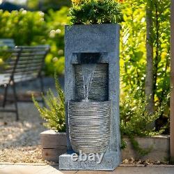 Wall Cascade Water Feature Planter Bowl Stone Effect Fountain LED Lights 91cm