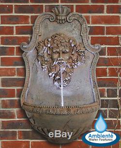 Wall Mounted Water Feature Zeus Fountain Garden Lights Bronze Finish 83cm
