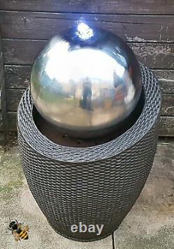 Water Feature Fountain Stainless Steel Ball LED Lights Rattan Style Outdoor New