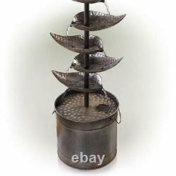 Water Feature Garden Fountain Tall Indoor Outdoor Patio Leaf Cascading Metal NEW