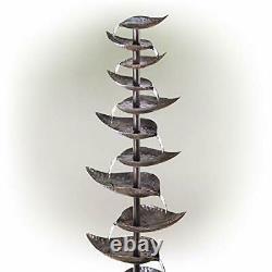 Water Feature Garden Fountain Tall Indoor Outdoor Patio Leaf Cascading Metal NEW