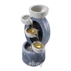 Water Feature Indoor Outdoor LED Fountain 4 Tier Bowl Oval Waterfall Garden Deco