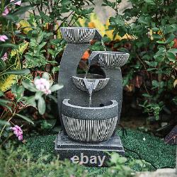 Water Feature Mains Powered 4 Tier Cascading Fountain Outdoor Garden LED Lights