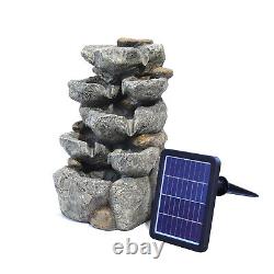 Water Feature Solar Powered Garden Rock Cascade Water Fountain LED Light Pump