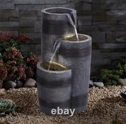 Water Fountain Feature LED Lights Garden Stone Statues Landscape Solar Powered