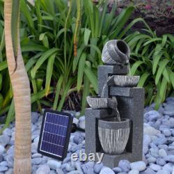 Water Fountain Feature LED Lights Garden Stone Statues Landscape Solar Powered