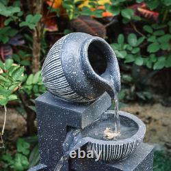 Water Fountain Feature LED Lights Garden Stone Statues Landscape Solar Powered