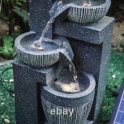 Water Fountain Feature LED Lights Garden Stone Statues Landscape Solar Powered