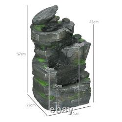 Water Fountain, Garden Water Feature with LED Lights and Pump, Dark Grey