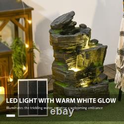 Water Fountain, Garden Water Feature with LED Lights and Pump, Dark Grey