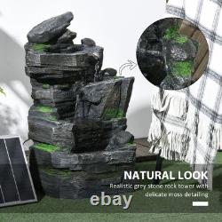 Water Fountain, Garden Water Feature with LED Lights and Pump, Dark Grey