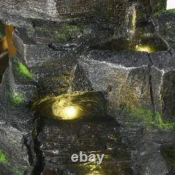 Water Fountain, Garden Water Feature with LED Lights and Pump, Dark Grey