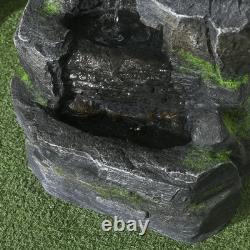 Water Fountain, Garden Water Feature with LED Lights and Pump, Dark Grey