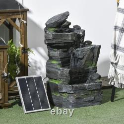 Water Fountain, Garden Water Feature with LED Lights and Pump, Dark Grey