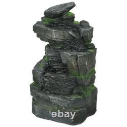 Water Fountain, Garden Water Feature with LED Lights and Pump, Dark Grey