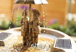 Water Fountain Solar Garden Boy and Girl Feature Outdoor Patio Ornament Statue