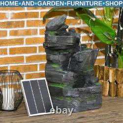 Water Fountain Solar-Powered Natural Garden Waterfall with LED Lights, Dark Grey