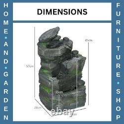 Water Fountain Solar-Powered Natural Garden Waterfall with LED Lights, Dark Grey