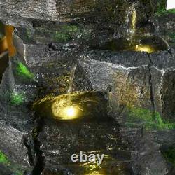 Water Fountain Solar-Powered Natural Garden Waterfall with LED Lights, Dark Grey