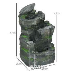 Water Fountain Solar-Powered Natural Garden Waterfall with LED Lights, Dark Grey