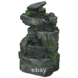 Water Fountain Solar-Powered Natural Garden Waterfall with LED Lights, Dark Grey