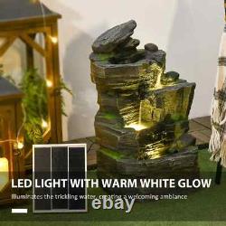 Water Fountain Solar-Powered Natural Garden Waterfall with LED Lights, Dark Grey