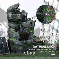 Water Fountain Solar-Powered Natural Garden Waterfall with LED Lights, Dark Grey