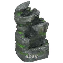 Water Fountain Solar-Powered Natural Garden Waterfall with LED Lights, Dark Grey