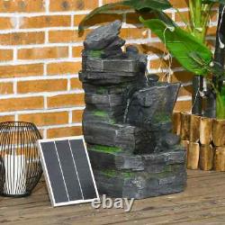 Water Fountain Solar-Powered Natural Garden Waterfall with LED Lights, Dark Grey