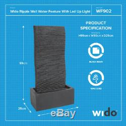 Wido RIPPLE WALL WATER FOUNTAIN GARDEN FEATURE WITH LED UP LIGHT SOLAR POWERED