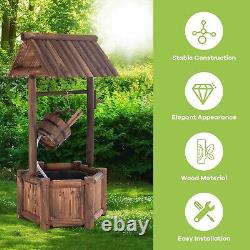 Wishing Well Water Fountain Wooden Fountain withElectric Pump for Patio Decorative