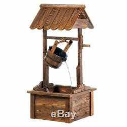 Wood Wishing Well Garden Fountain Metal-banded Bucket That Spouts Water