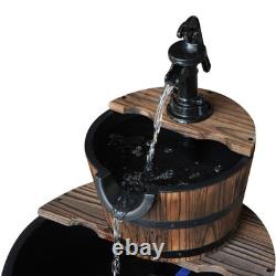 Wooden Barrel 2-Tier Garden Fountain Outdoor Patio Water Feature with Pump Wooden Barrel 2-Tier Garden Fountain Outdoor Patio Water Feature with Pump
