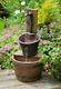 Wooden Barrel & Bucket Traditional Water Feature, Garden Fountain, Lights, Solar