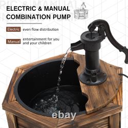 Wooden Barrel Electric Water Fountain Garden Ornament with Hand Pump