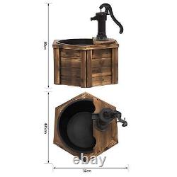 Wooden Electric Water Fountain Garden Ornament with Hand Pump Plastic Well