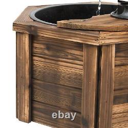 Wooden Electric Water Fountain Garden Ornament with Hand Pump Plastic Well