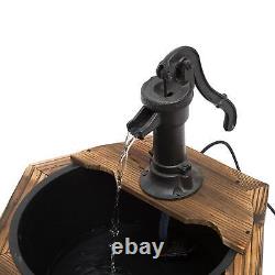 Wooden Electric Water Fountain Garden Ornament with Hand Pump Plastic Well