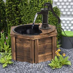 Wooden Electric Water Fountain Garden Ornament with Hand Pump Vintage Style