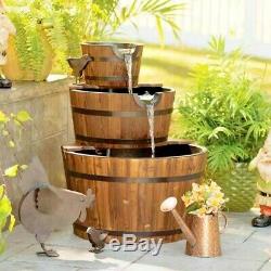 Wooden Water Fountain Outdoor Cascading Feature Barrel Garden Deck 3 Tier