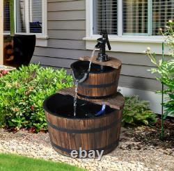 Wooden Water Pump Fountain, 2 Tier-Fir Wood/Steel, Waterfall Effect, Garden