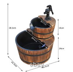 Wooden Water Pump Fountain, 2 Tier-Fir Wood/Steel, Waterfall Effect, Garden