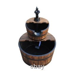 Wooden Water Pump Fountain, 2 Tier-Fir Wood/Steel, Waterfall Effect, Garden