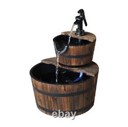 Wooden Water Pump Fountain, 2 Tier-Fir Wood/Steel, Waterfall Effect, Garden